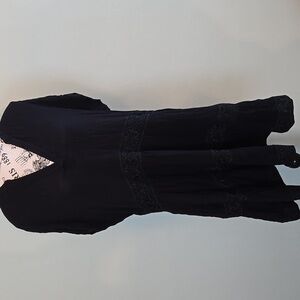 Black Split Neck Tiered Dress